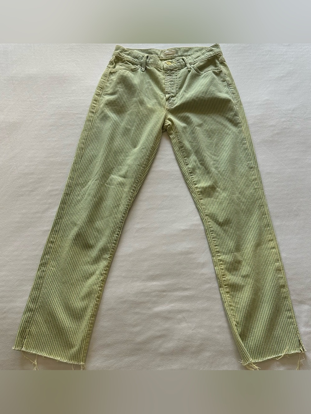 mother brand green striped lightweight denim w raw hems / size 28 - Picture 2 of 5
